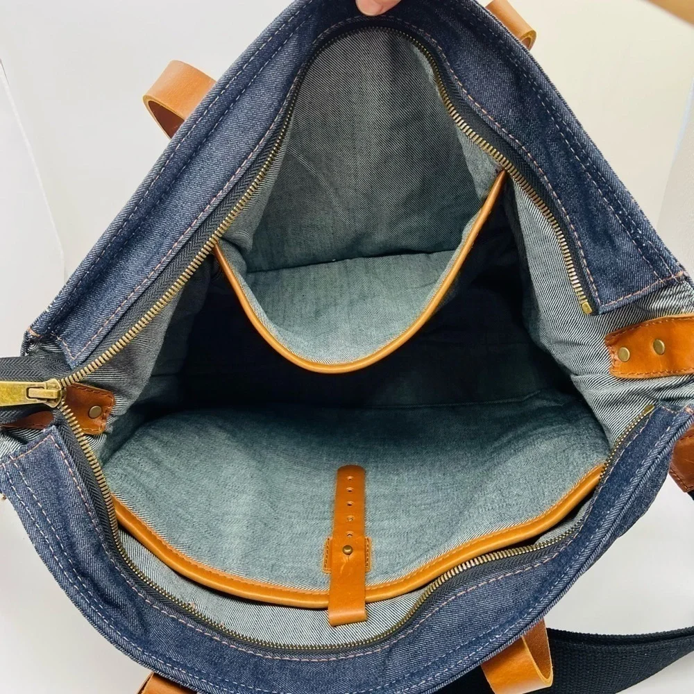 TRUE RELIGION UNISEX DENIM AND LEATHER TRAVEL BAG